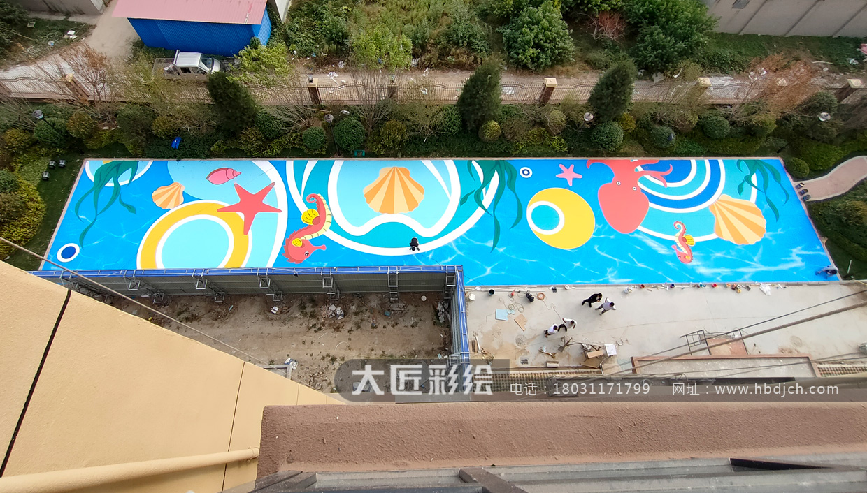 石家庄墙体彩绘 石家庄彩绘 小区娱乐活动广场地面彩绘(图1)